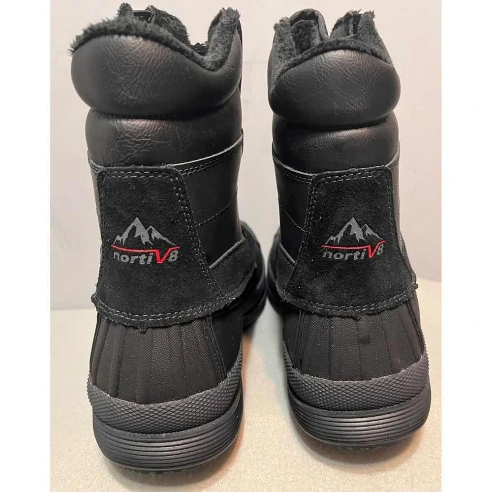 Nortiv8 Mens Waterproof Winter Snow Boots‎ Black Front Zip Faux Fur Lined Sz 15